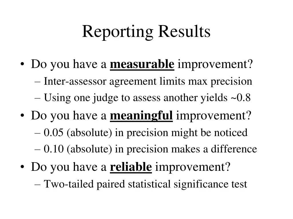 reporting results