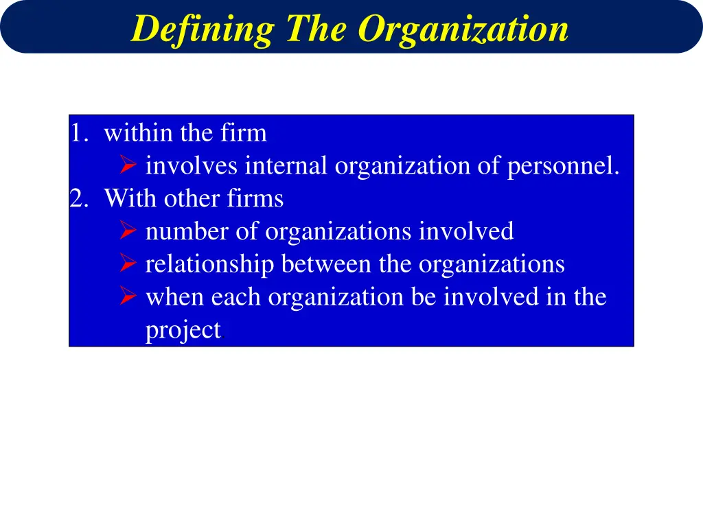 defining the organization