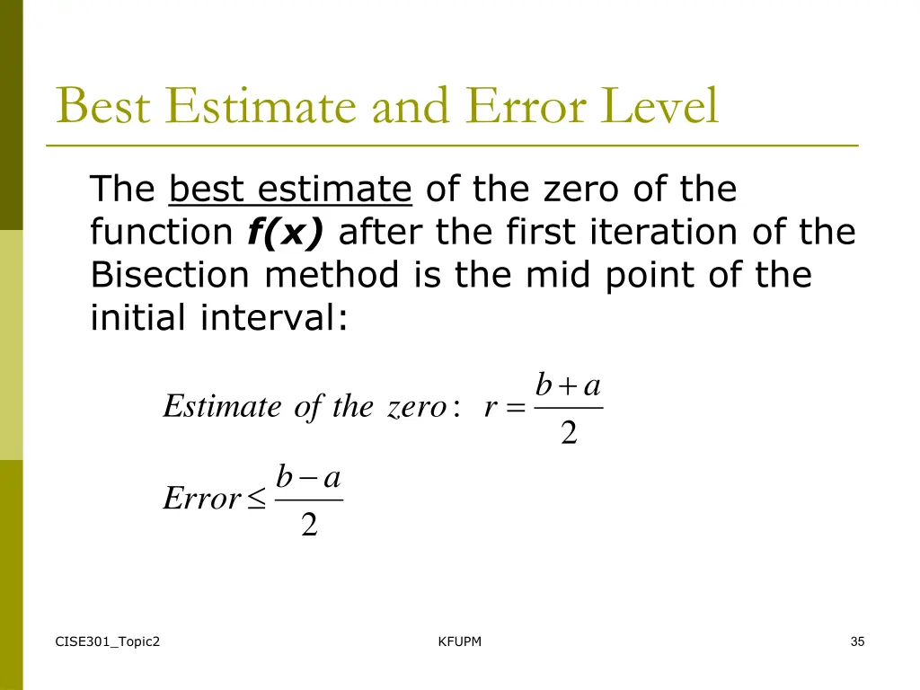 best estimate and error level 1
