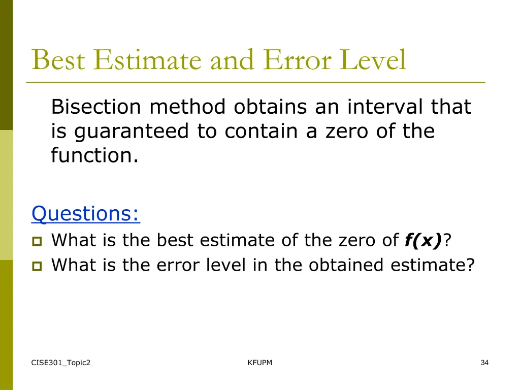 best estimate and error level