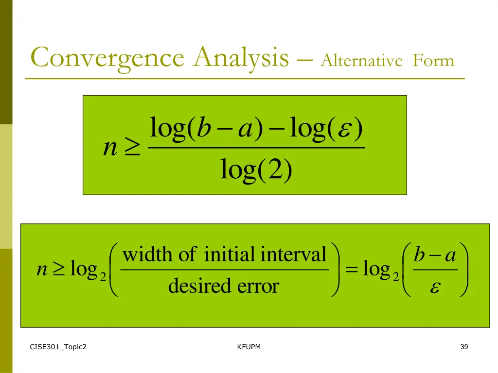 convergence analysis alternative form