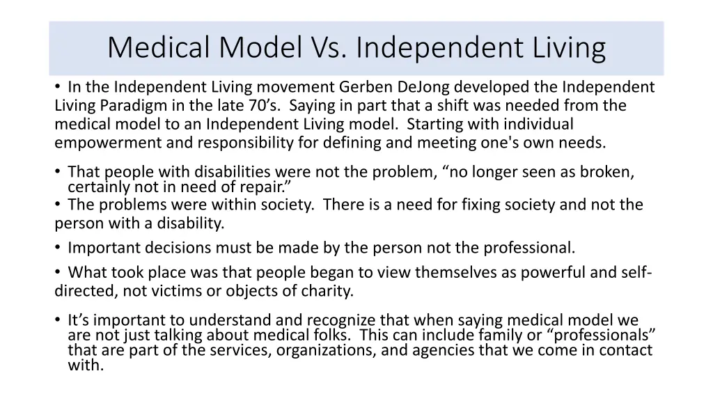 medical model vs independent living 1