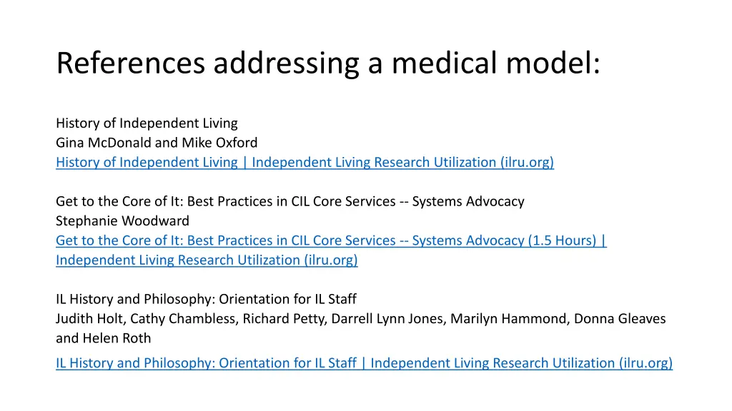 references addressing a medical model