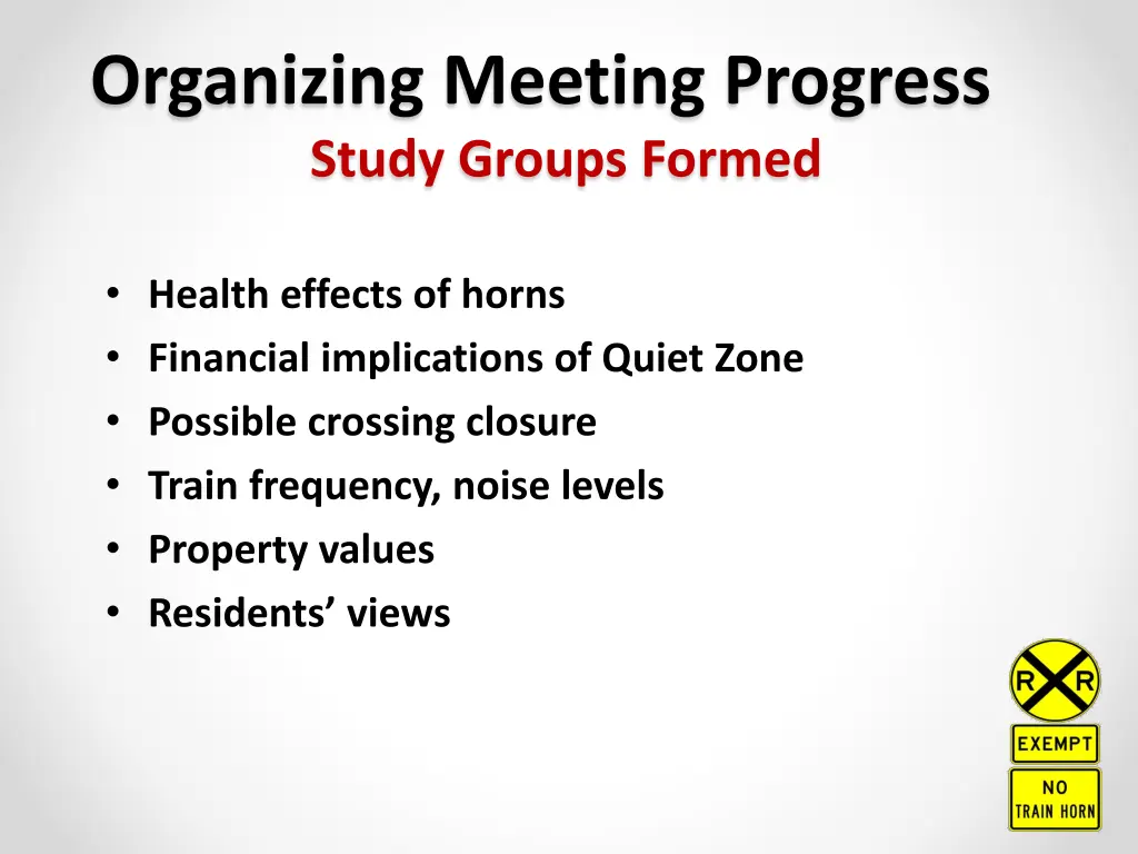 organizing meeting progress study groups formed