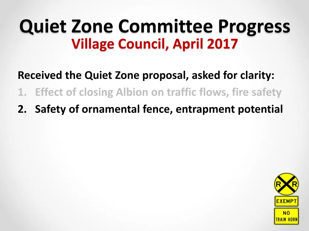 quiet zone committee progress village council 1