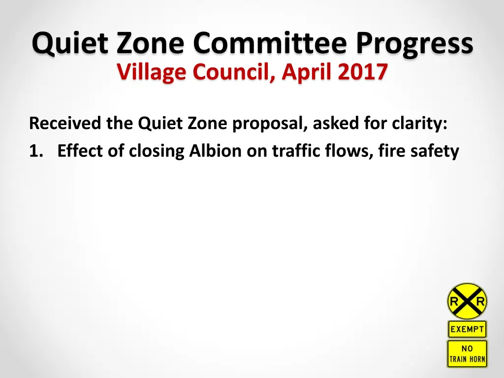 quiet zone committee progress village council