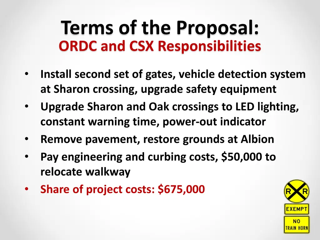 terms of the proposal ordc