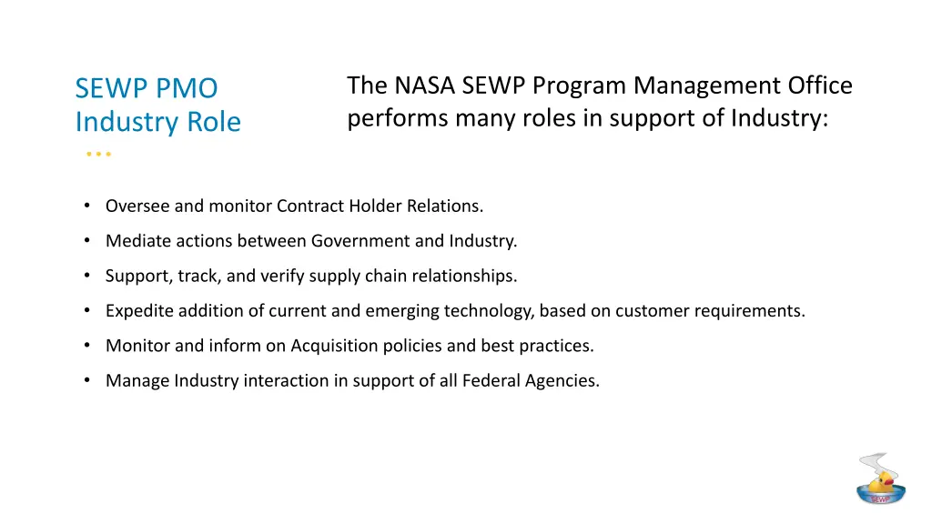 the nasa sewp program management office performs