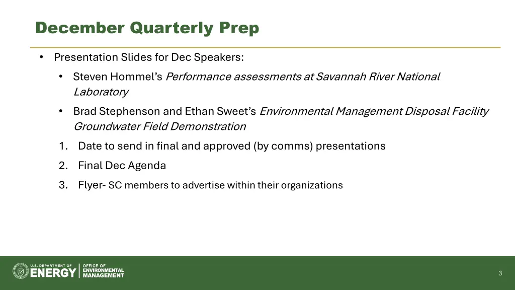 december quarterly prep
