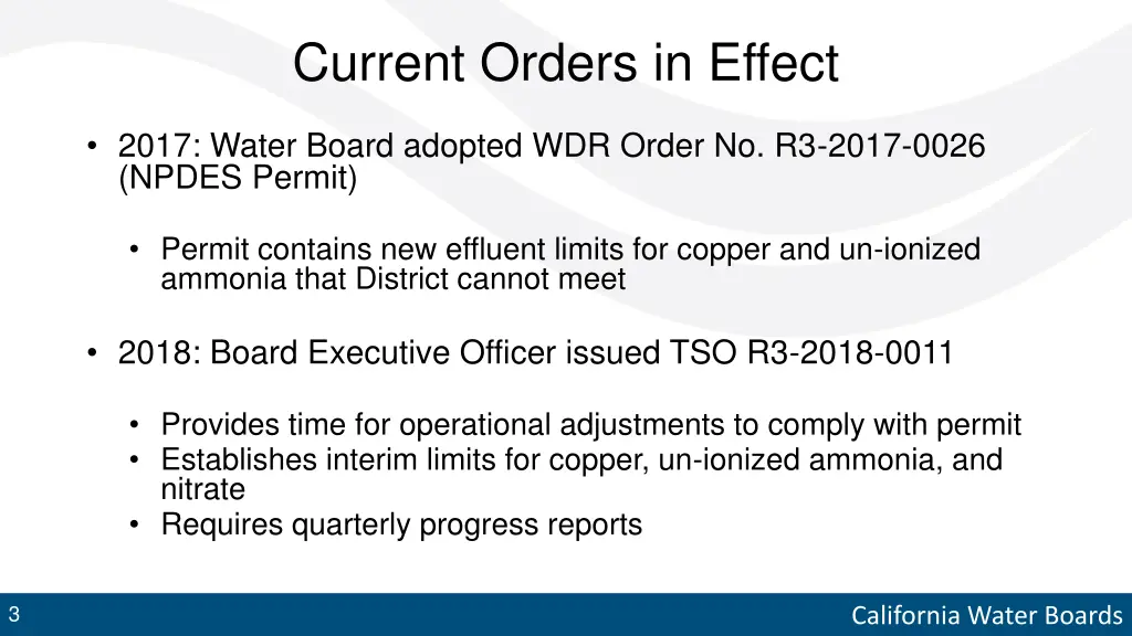 current orders in effect