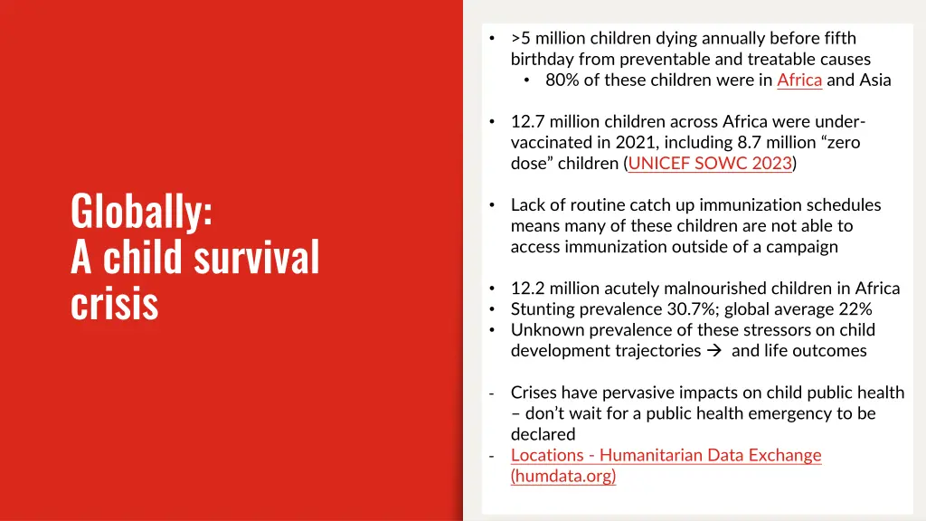 5 million children dying annually before fifth