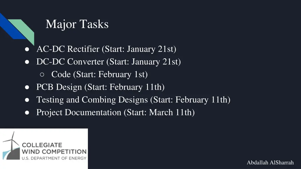 major tasks
