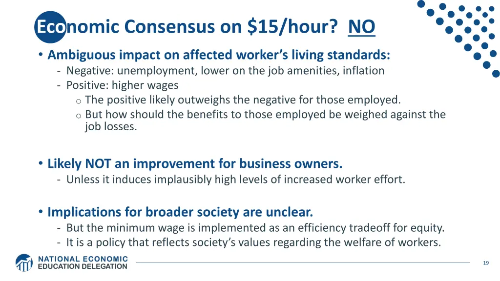 economic consensus on 15 hour no