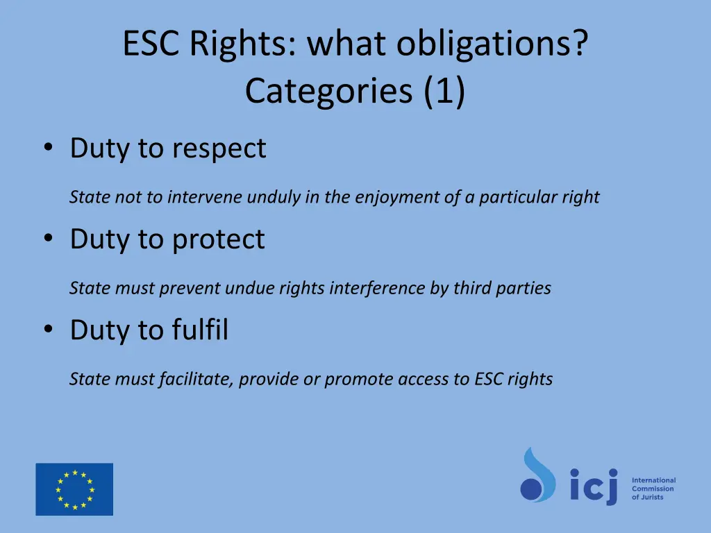 esc rights what obligations categories 1