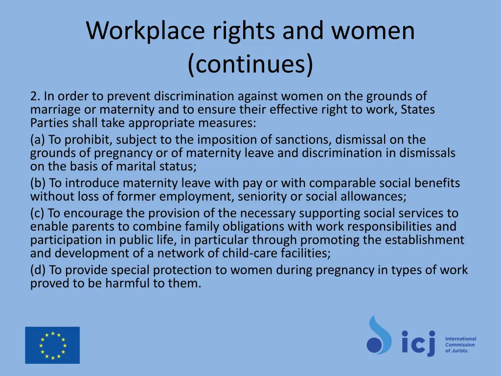 workplace rights and women continues