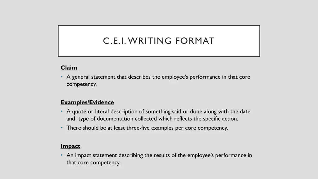 c e i writing format