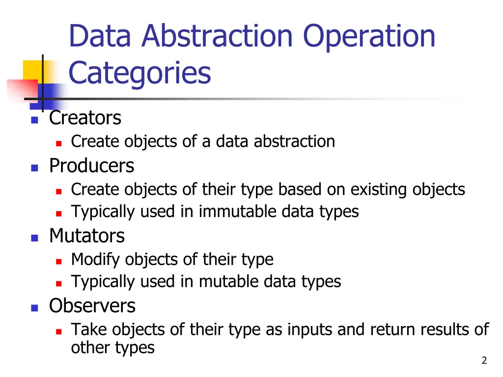 data abstraction operation categories