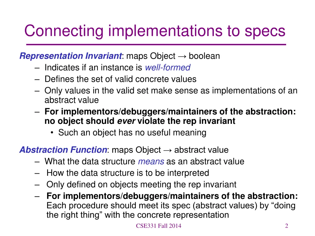 connecting implementations to specs