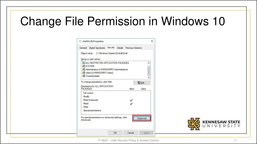 change file permission in windows 10