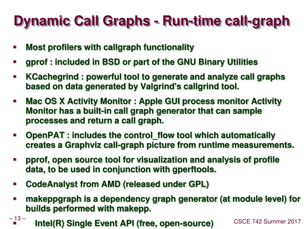 dynamic call graphs run time call graph