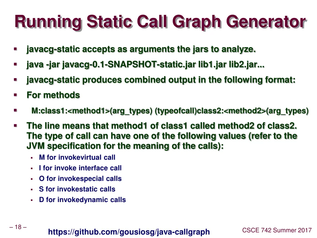 running static call graph generator