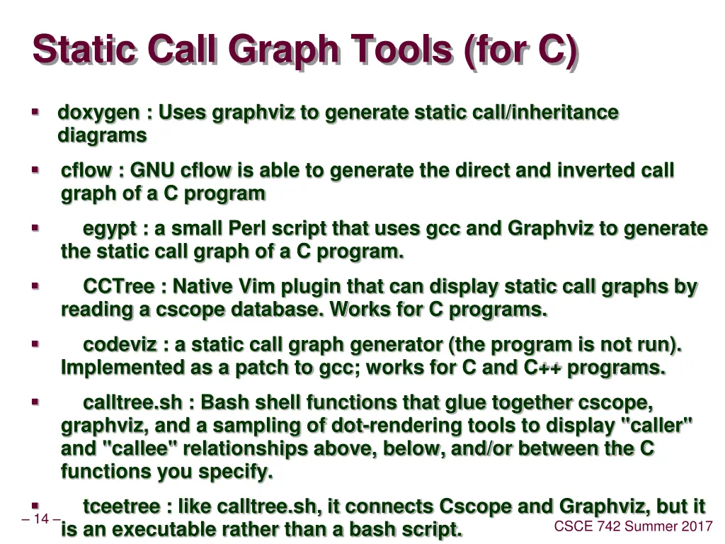 static call graph tools for c