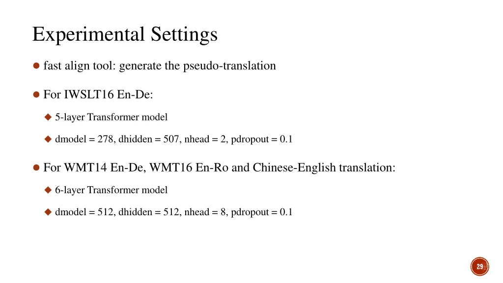 experimental settings