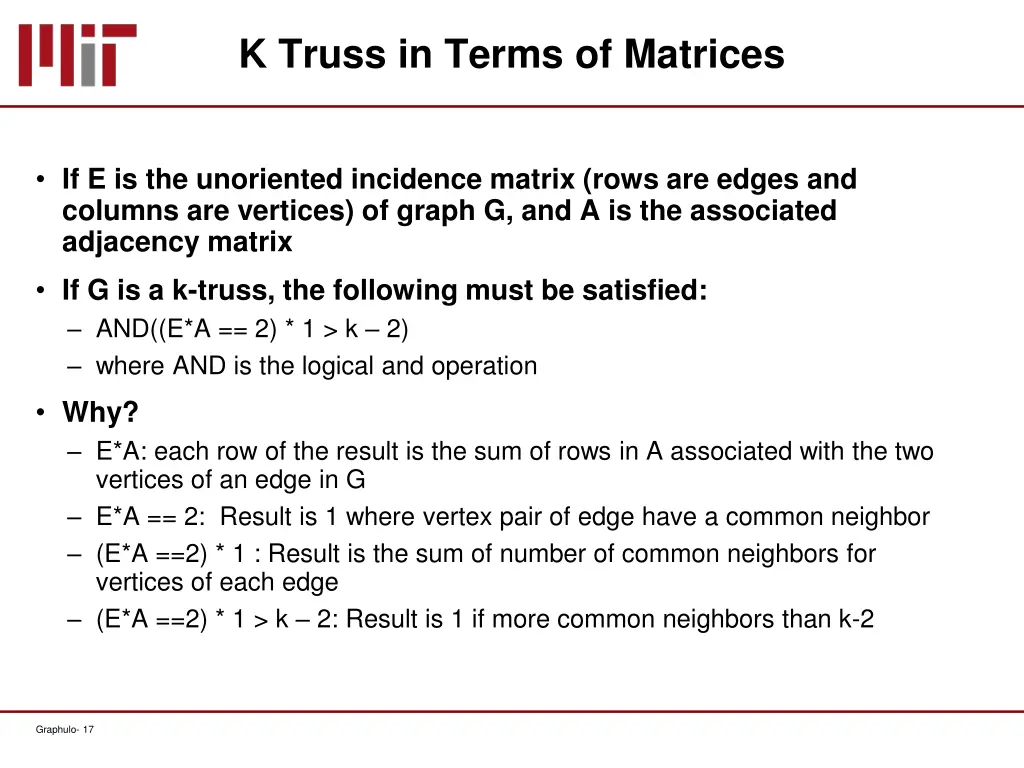 k truss in terms of matrices