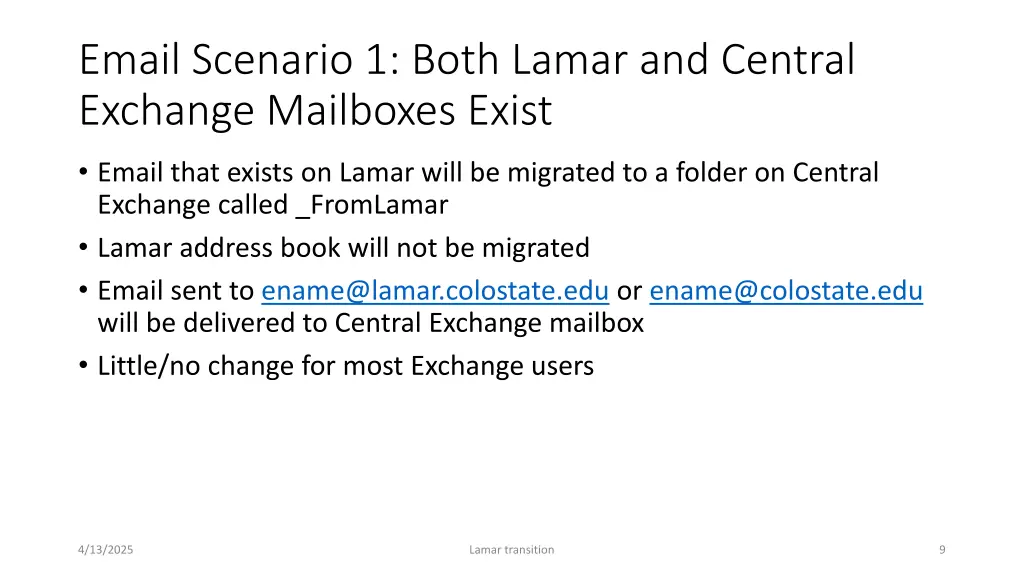 email scenario 1 both lamar and central exchange