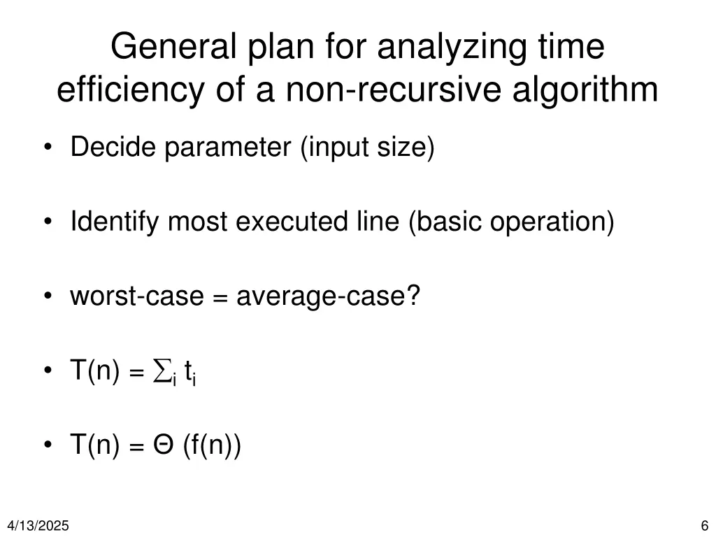 general plan for analyzing time efficiency