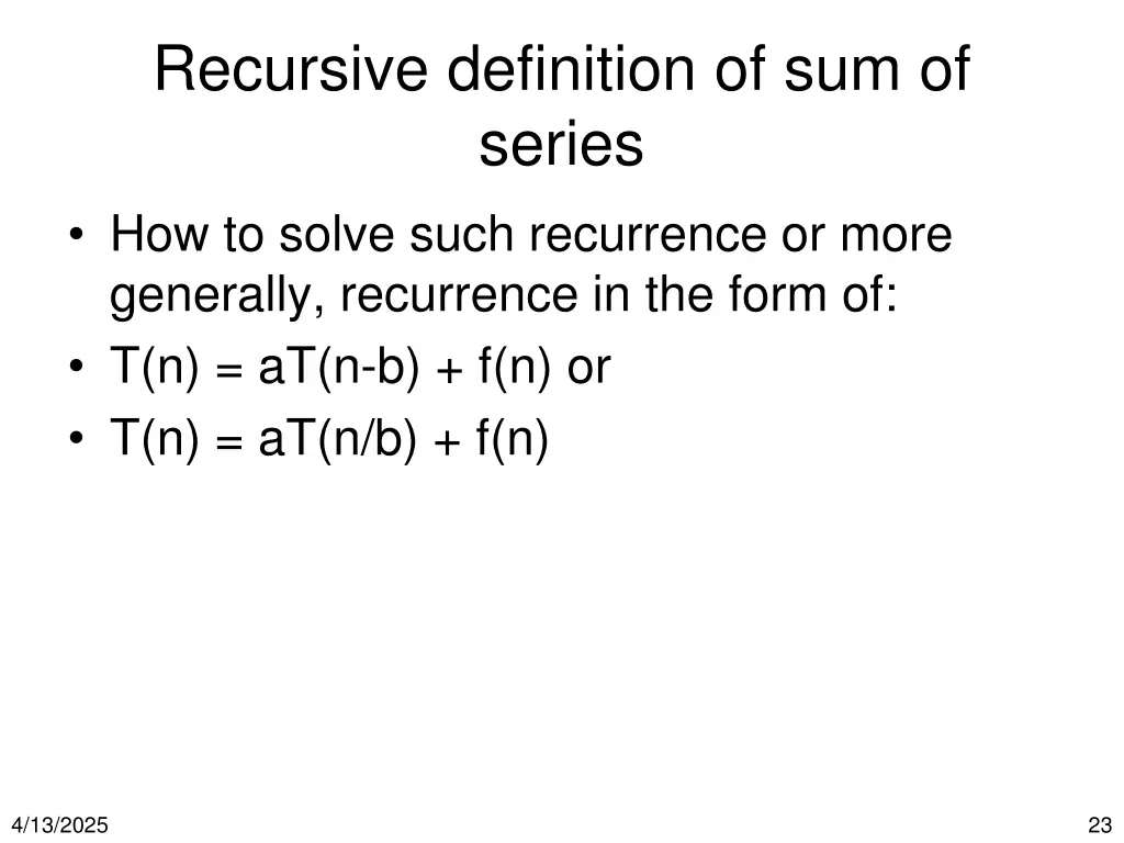 recursive definition of sum of series 1
