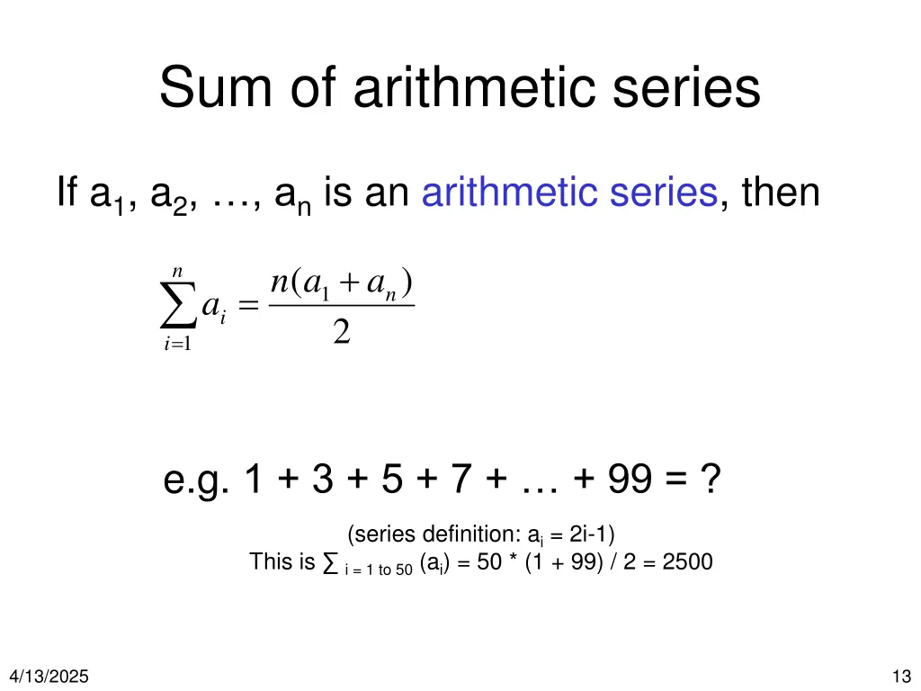 sum of arithmetic series