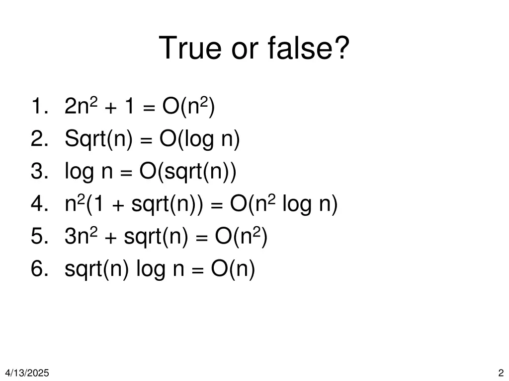 true or false