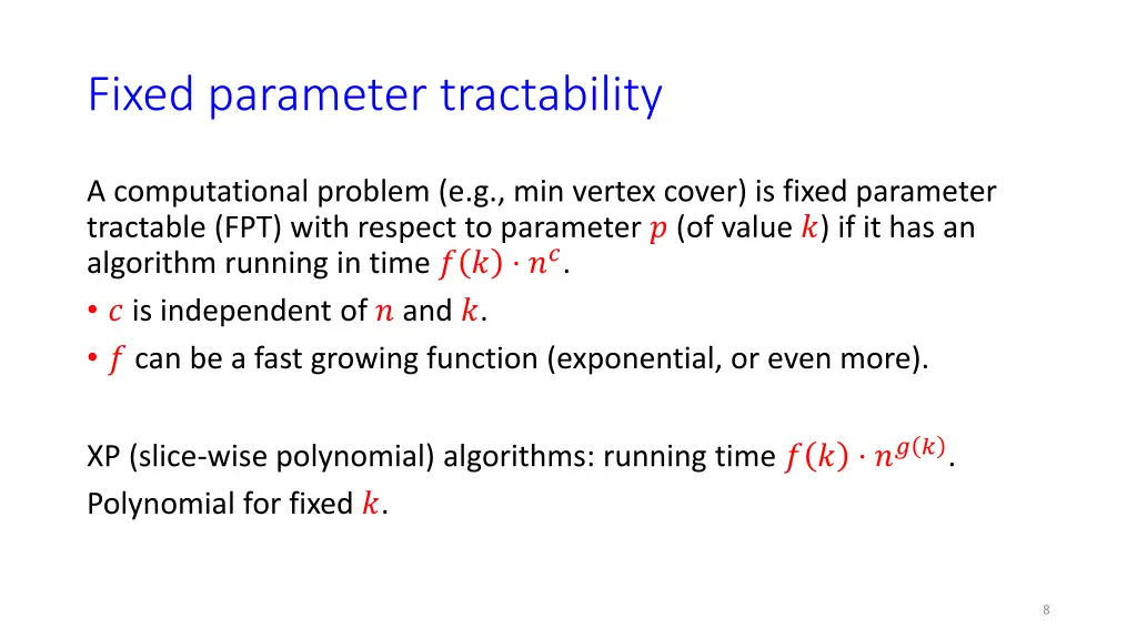fixed parameter tractability