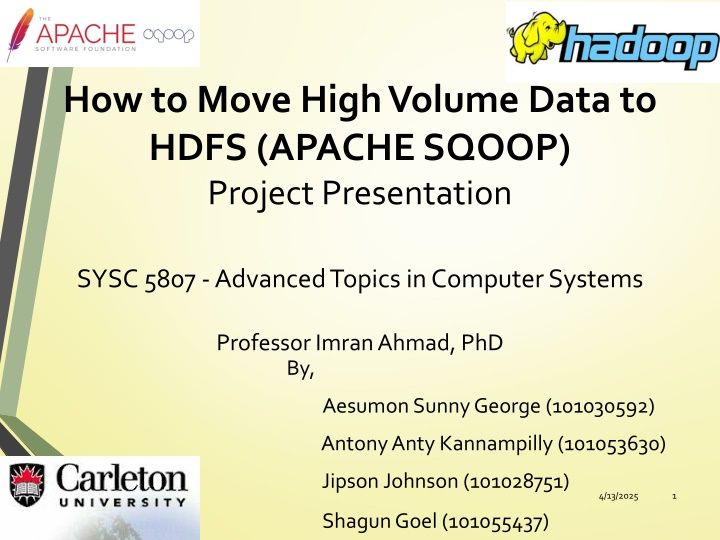 how to move high volume data to hdfs apache sqoop