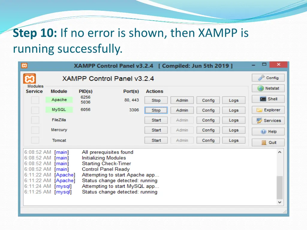 step 10 if no error is shown then xampp