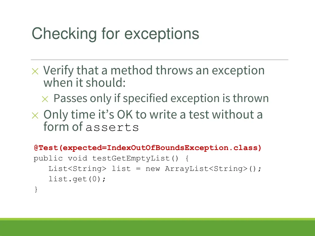 checking for exceptions