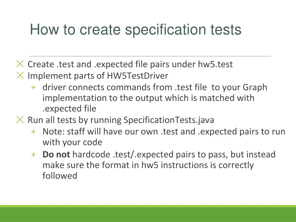 how to create specification tests