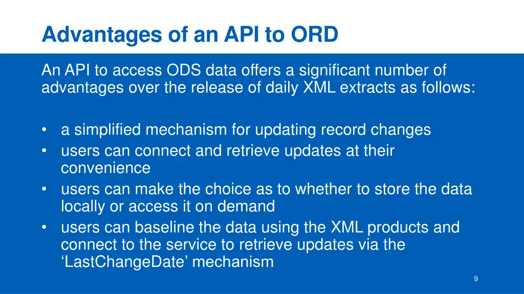advantages of an api to ord