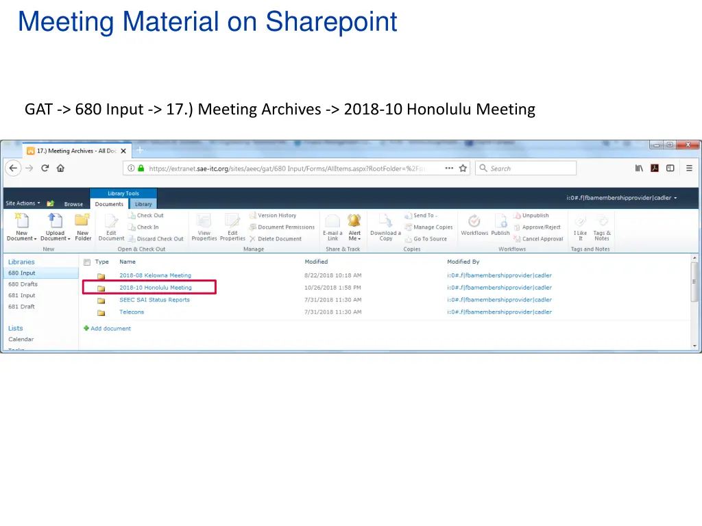 meeting material on sharepoint