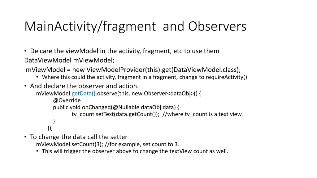 mainactivity fragment and observers