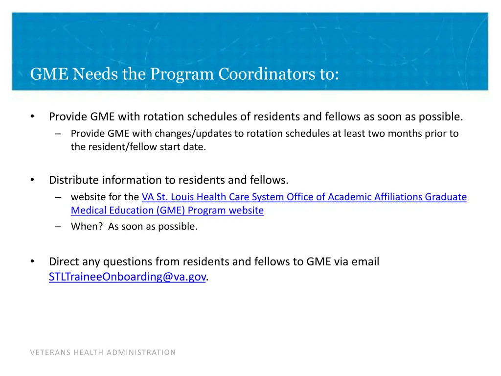 gme needs the program coordinators to