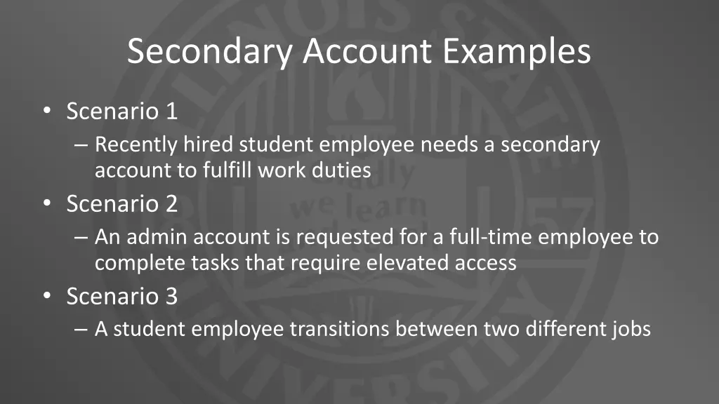 secondary account examples