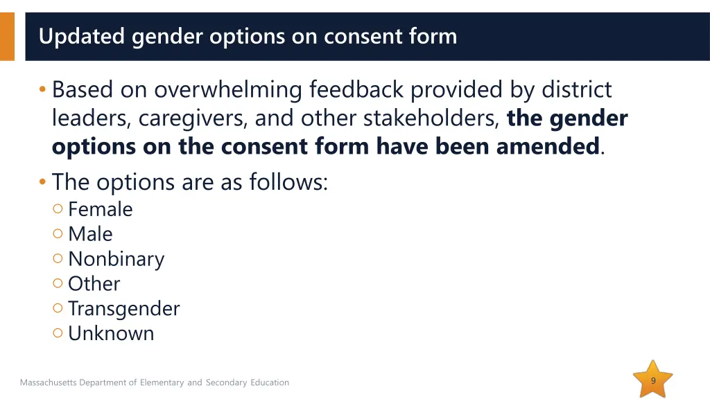 updated gender options on consent form