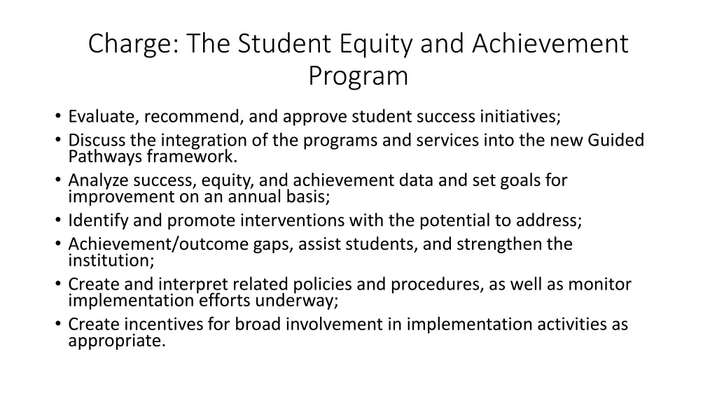 charge the student equity and achievement program
