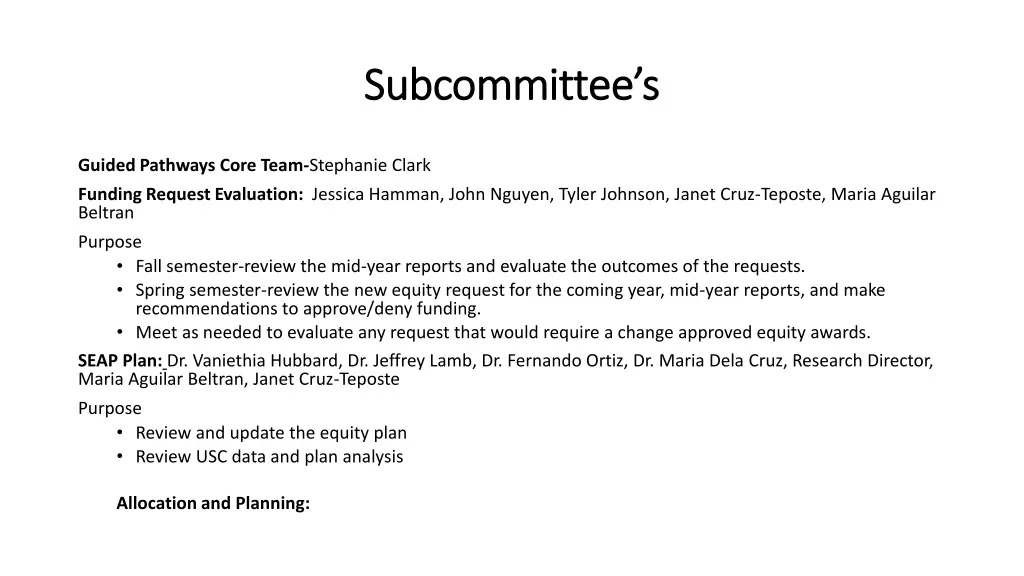subcommittee s subcommittee s