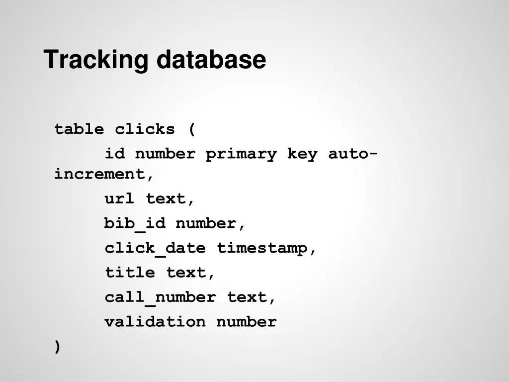 tracking database