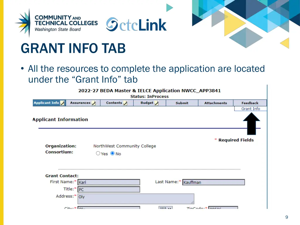 grant info tab