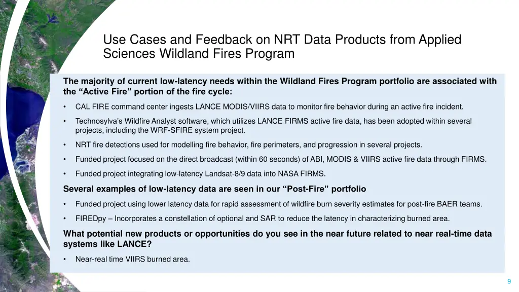 use cases and feedback on nrt data products from