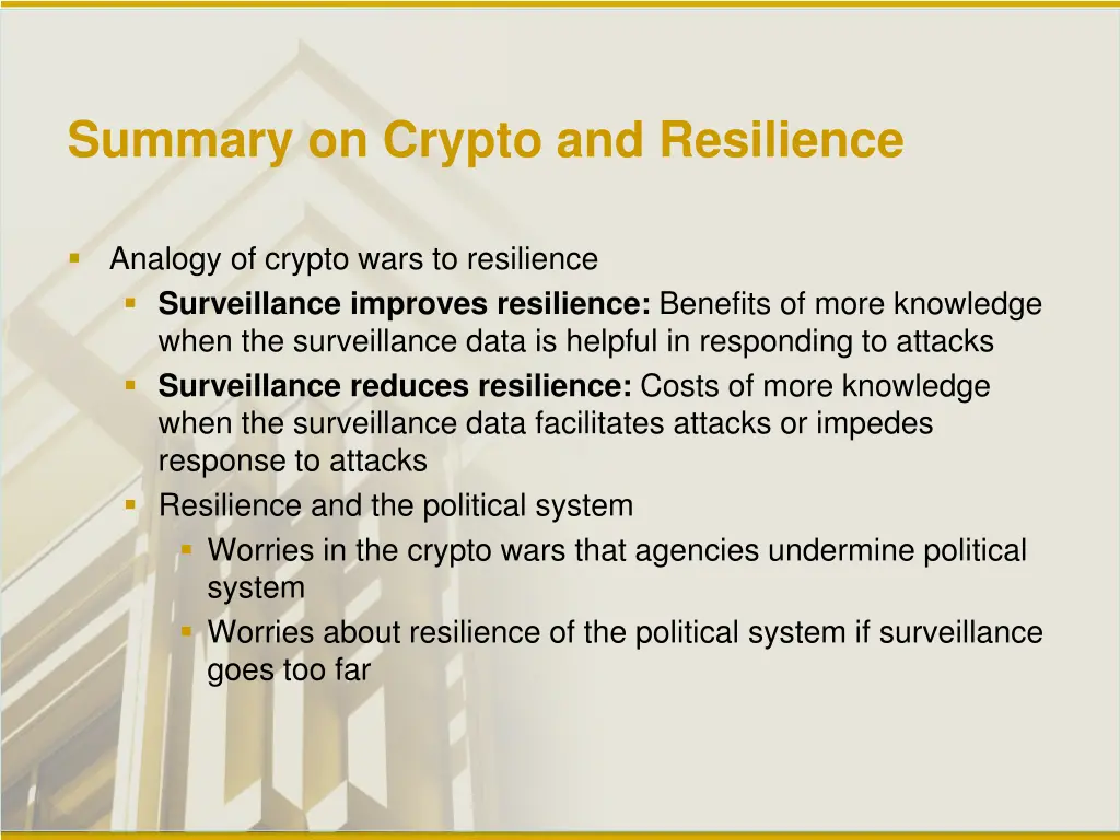 summary on crypto and resilience